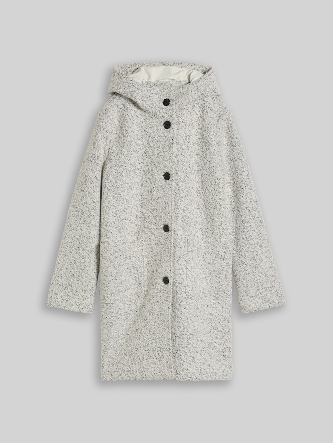 Bouclé-wollen jas met capuchon door Denim Female, white black boucle