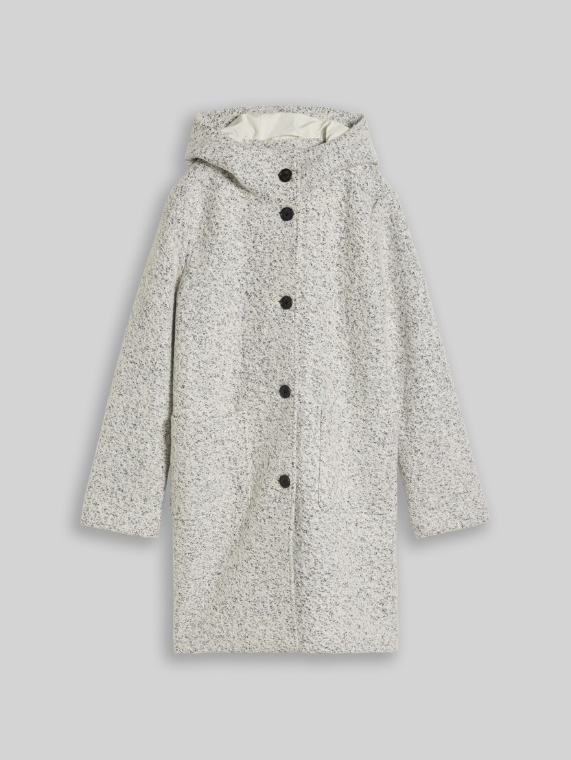 Bouclé Wollmantel mit Kapuze von Denim Female, white black boucle