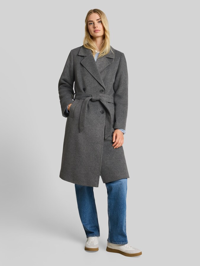 Losvallende jas met riem door Denim Female, dark coal grey melange