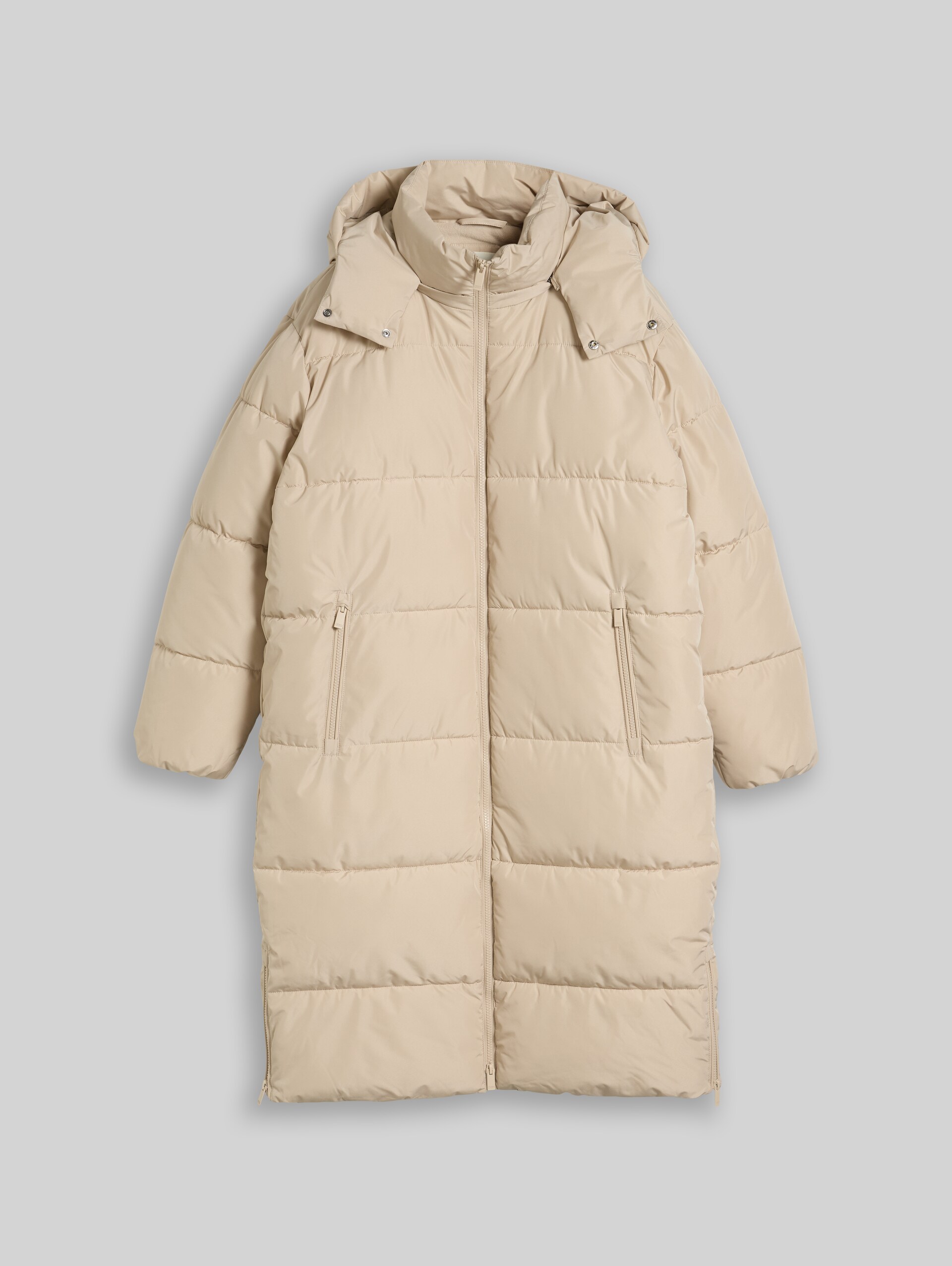 Puffer coat with detachable hood - Cashew Beige - Front product view