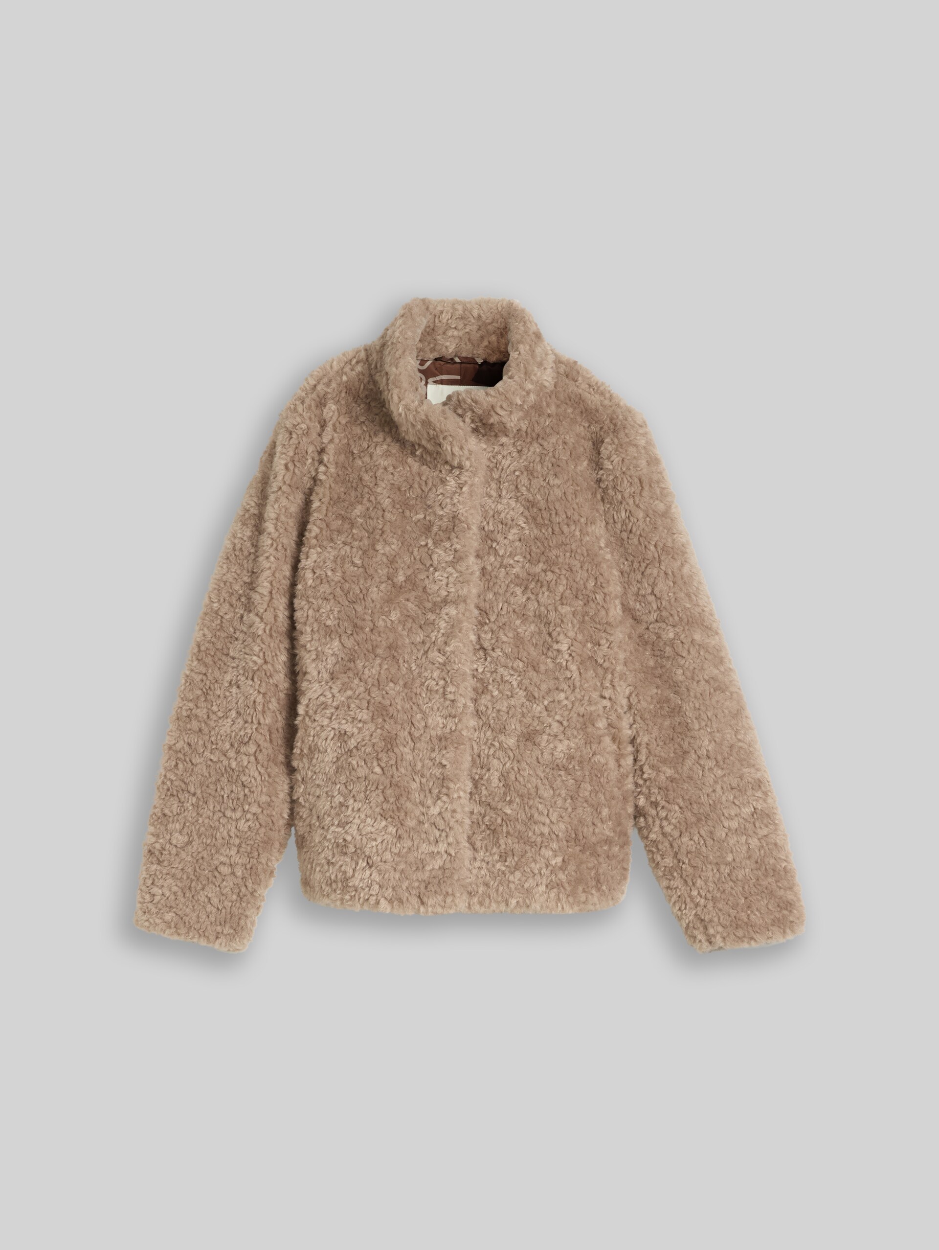 Kunstfelljacke mit Stehkragen - soft taupe grey - Vorder-Produkt-Ansicht