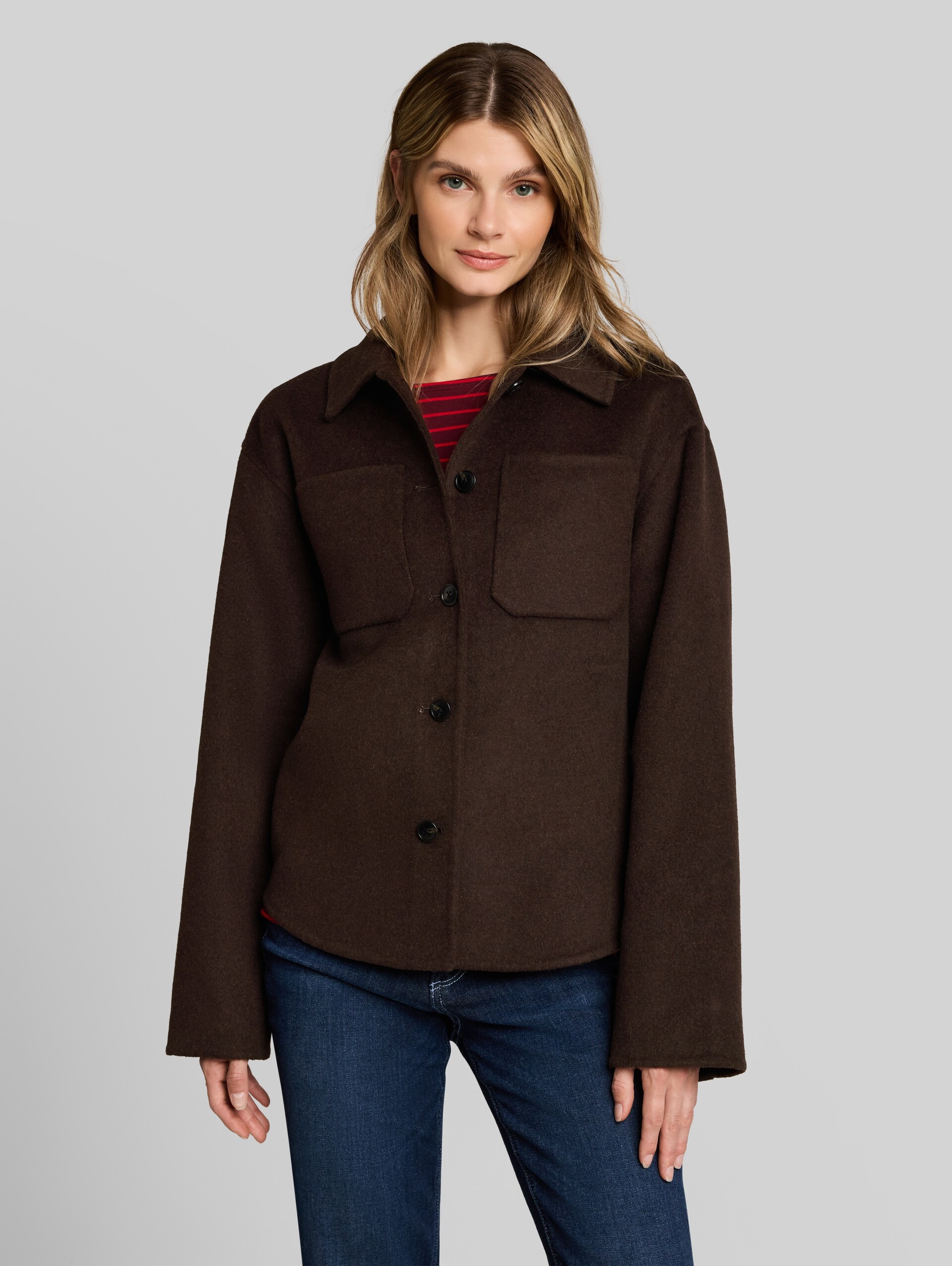 Overhemdjas met wol - java dark brown - Model vooraanzicht