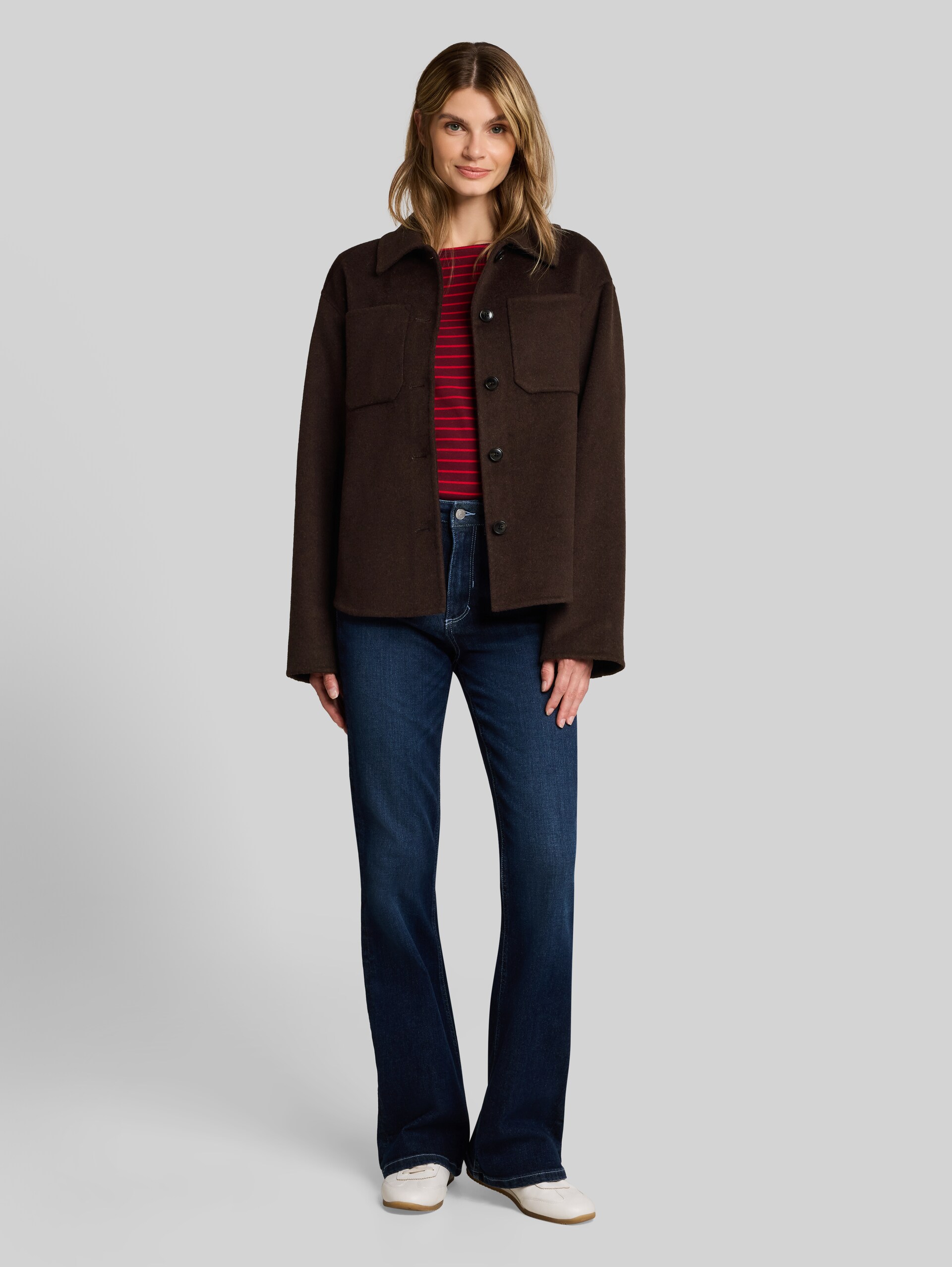 Overhemdjas met wol - java dark brown - zijaanzicht model