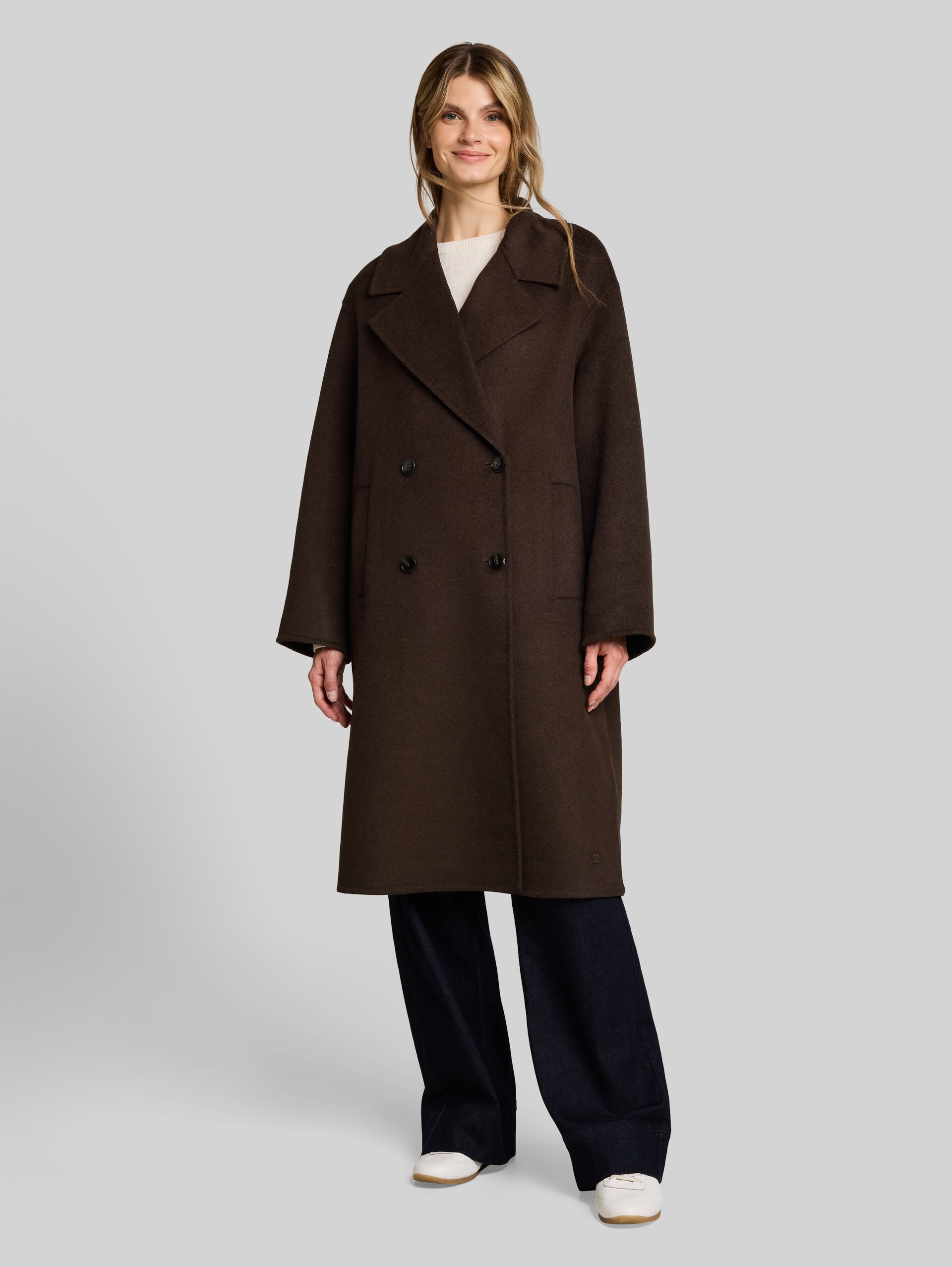 Loose Fit Wollmantel - java dark brown - Model-Vorderansicht