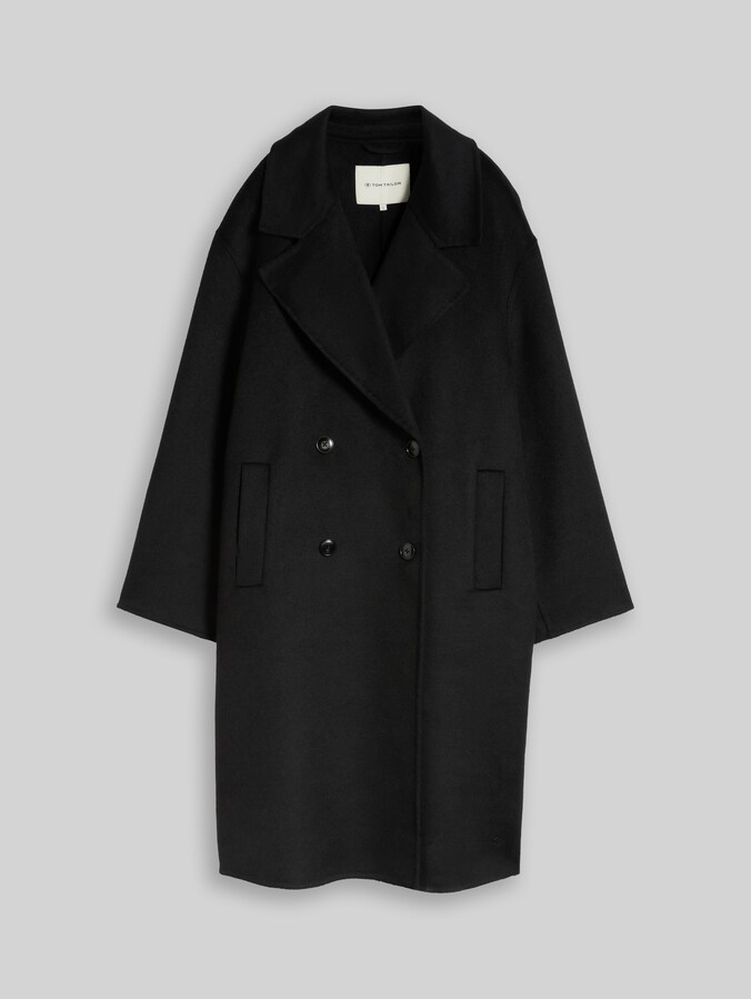 Wollen jas met losse pasvorm door Women, deep black