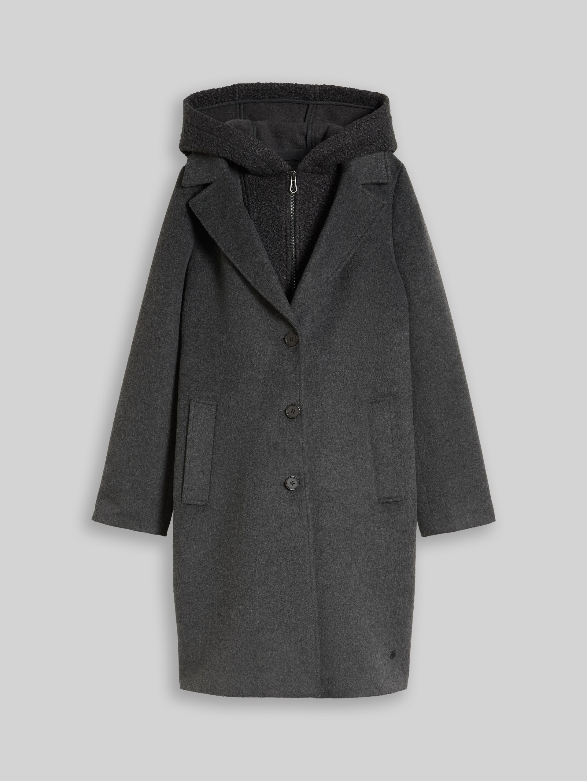 2-in-1 woollen coat with detachable insert - Black Grey Melange - Front product view