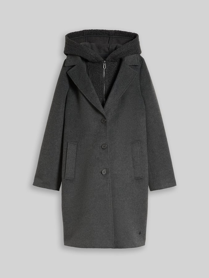 2-in-1 Wollmantel mit abnehmbarem Einsatz von Women, Black Grey Melange