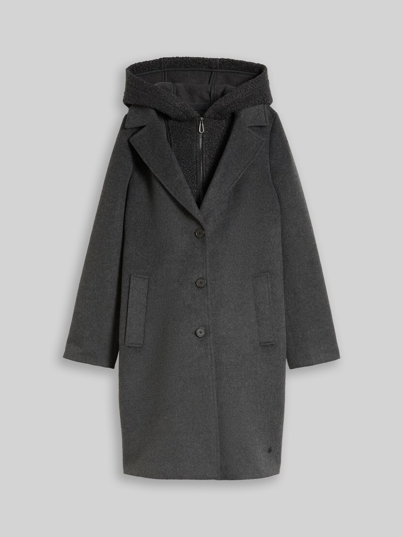 2-in-1 Wollmantel mit abnehmbarem Einsatz von Women, Black Grey Melange