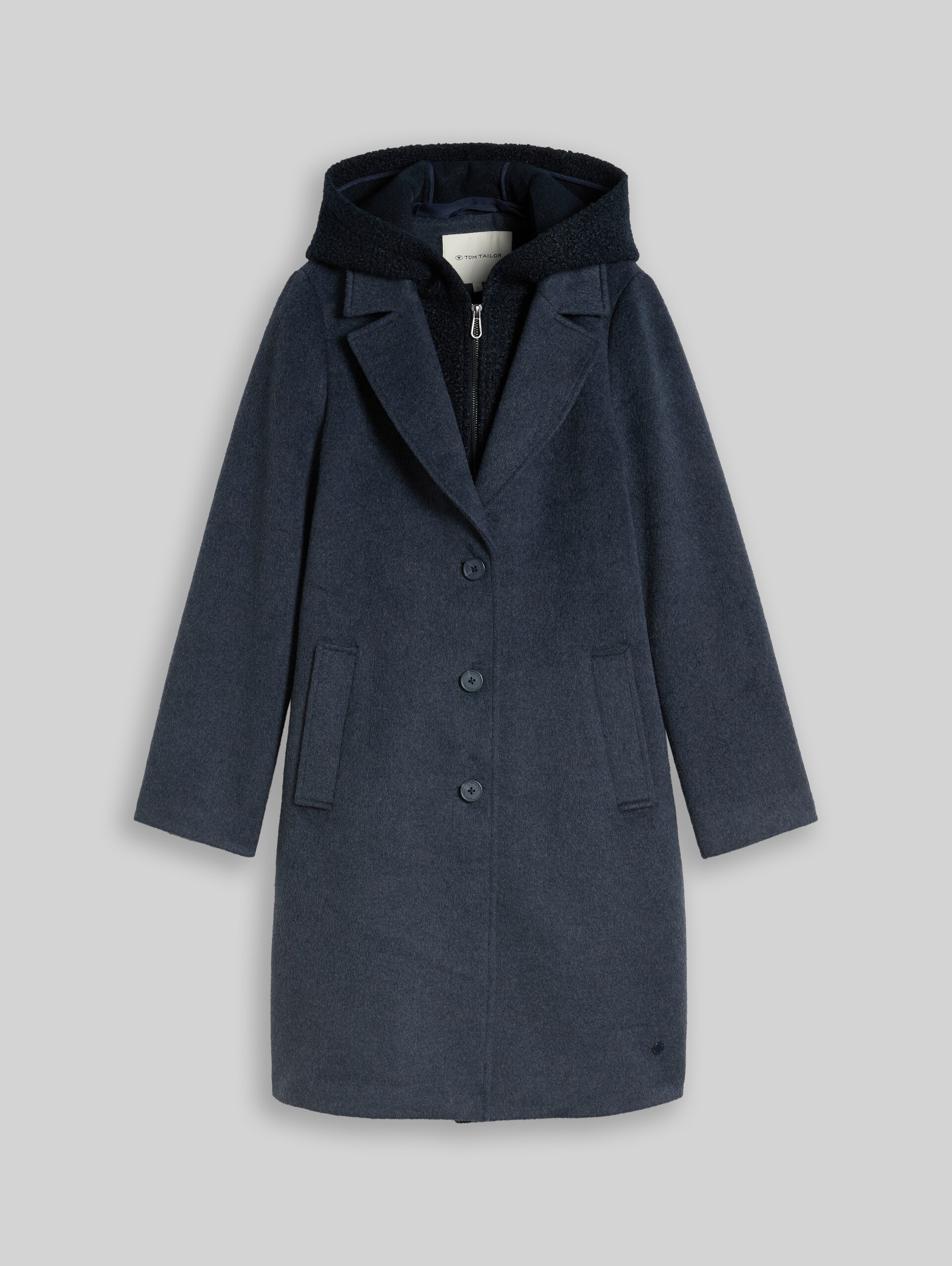 2-in-1 woollen coat with detachable insert - sky captain blue melange - Front product view