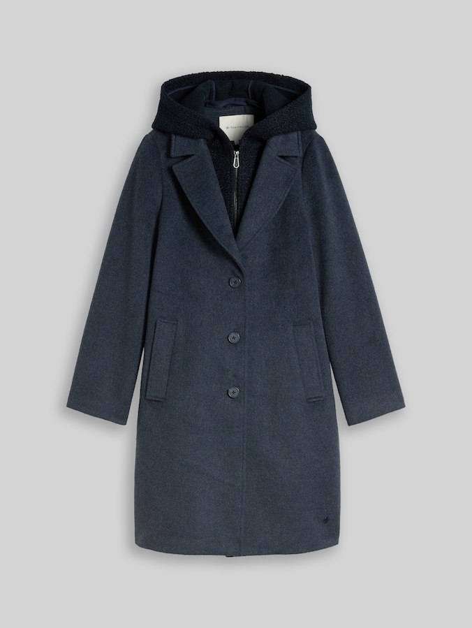2-in-1 woollen coat with detachable insert by Women, sky captain blue melange