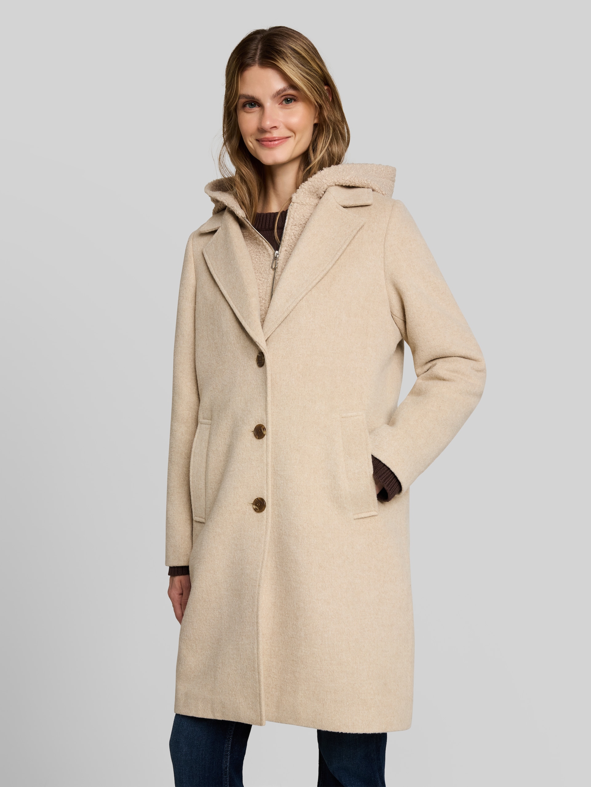 2-in-1 woollen coat with detachable insert - gravel beige melange - Model front view
