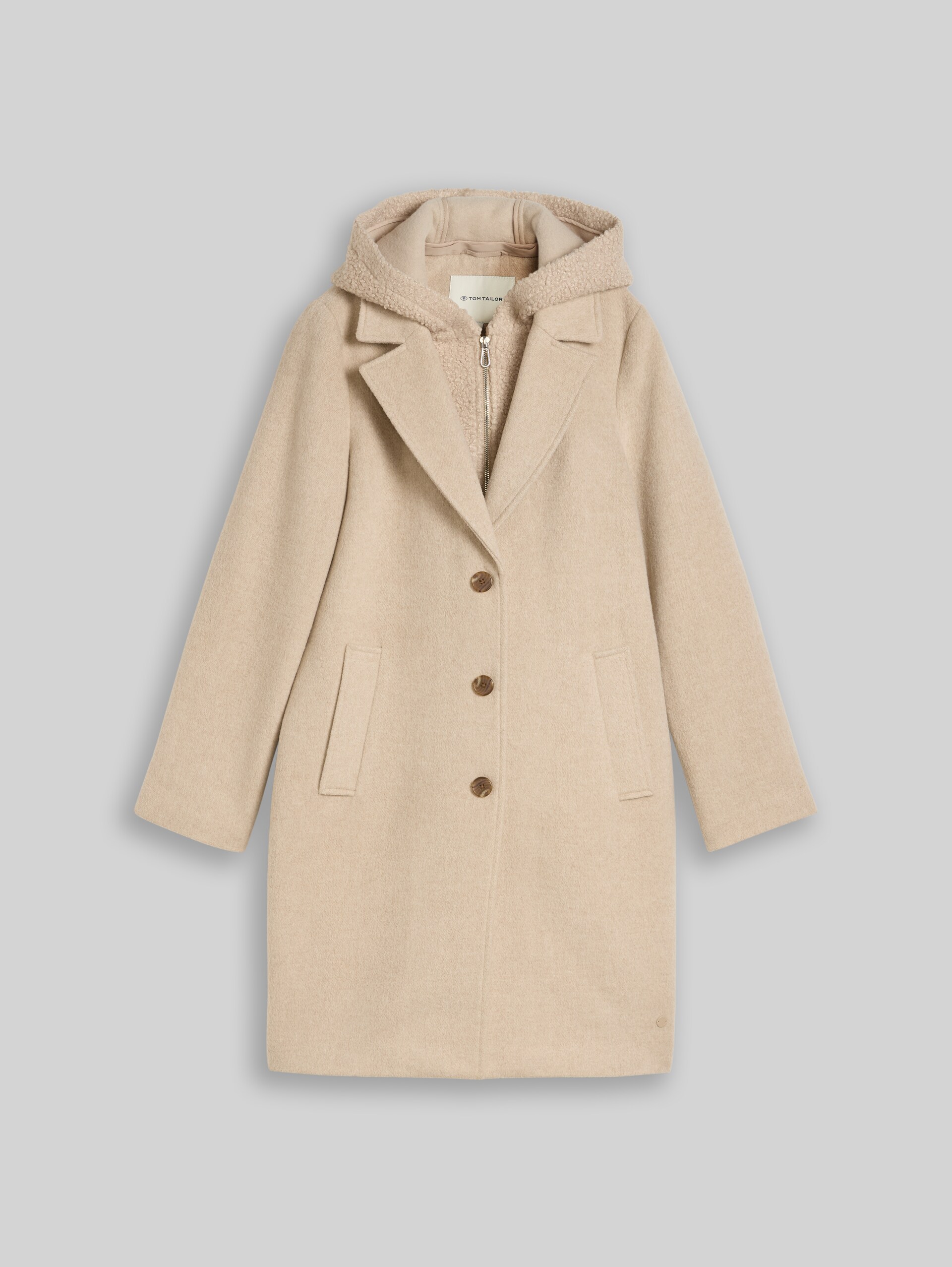 2-in-1 woollen coat with detachable insert - gravel beige melange - Front product view