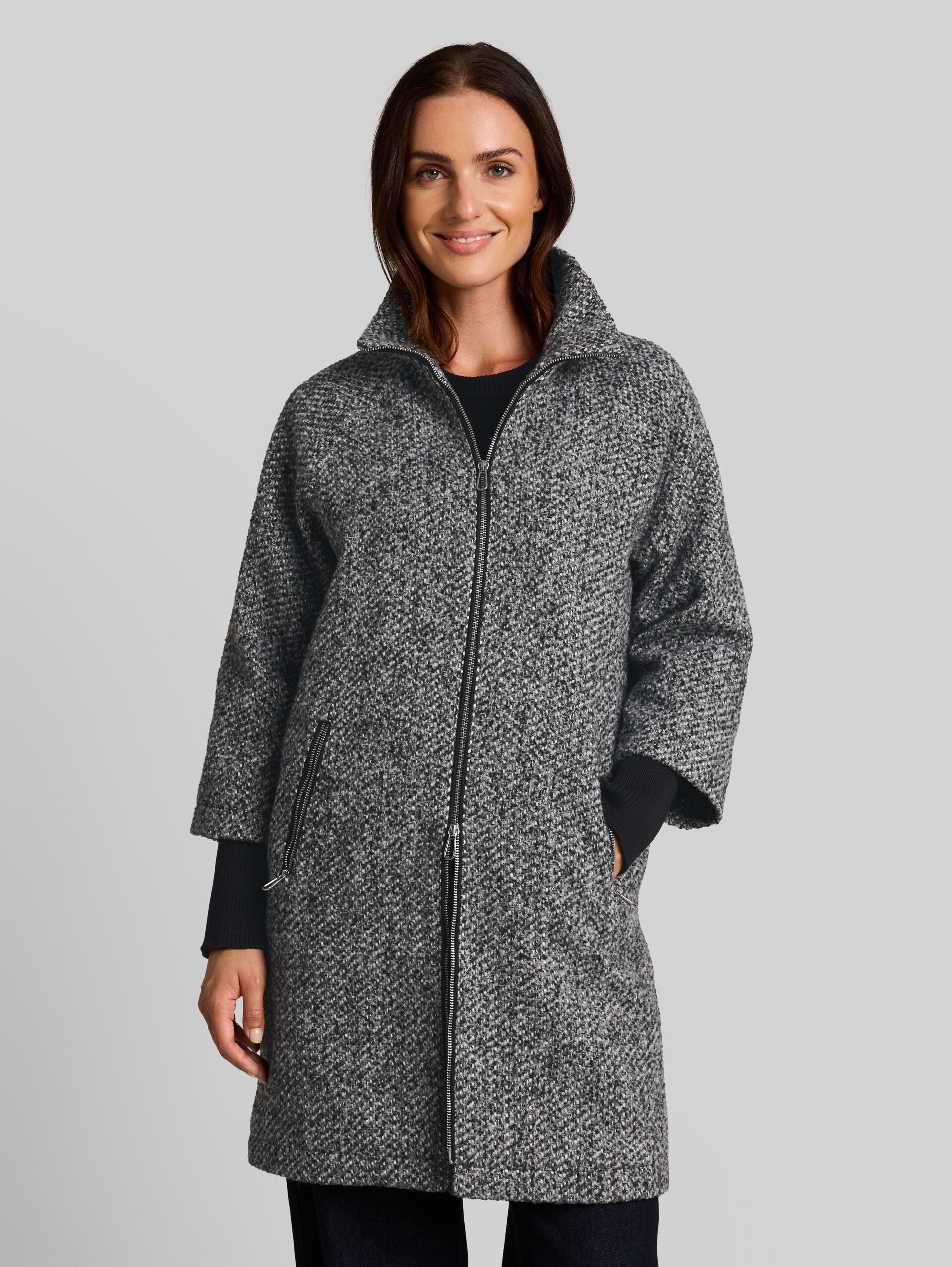 Manteau 2-en-1 - grey black melange structure - Vue de face du modèle