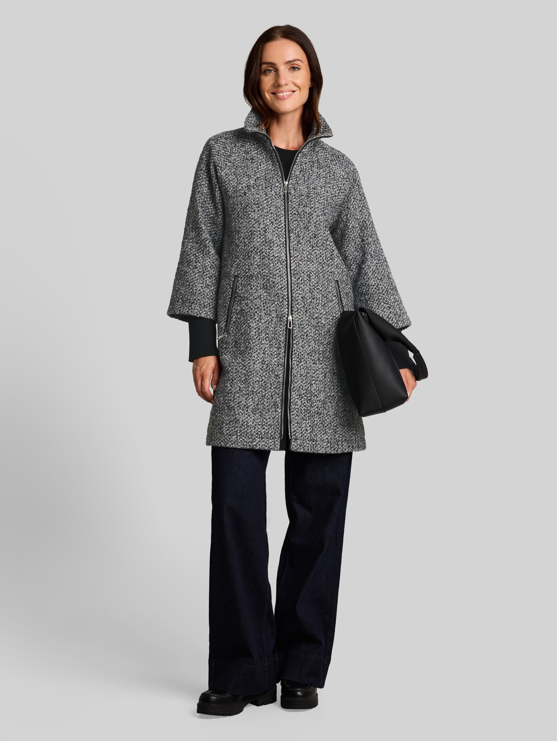 Manteau 2-en-1 - grey black melange structure - vue latérale du modèle
