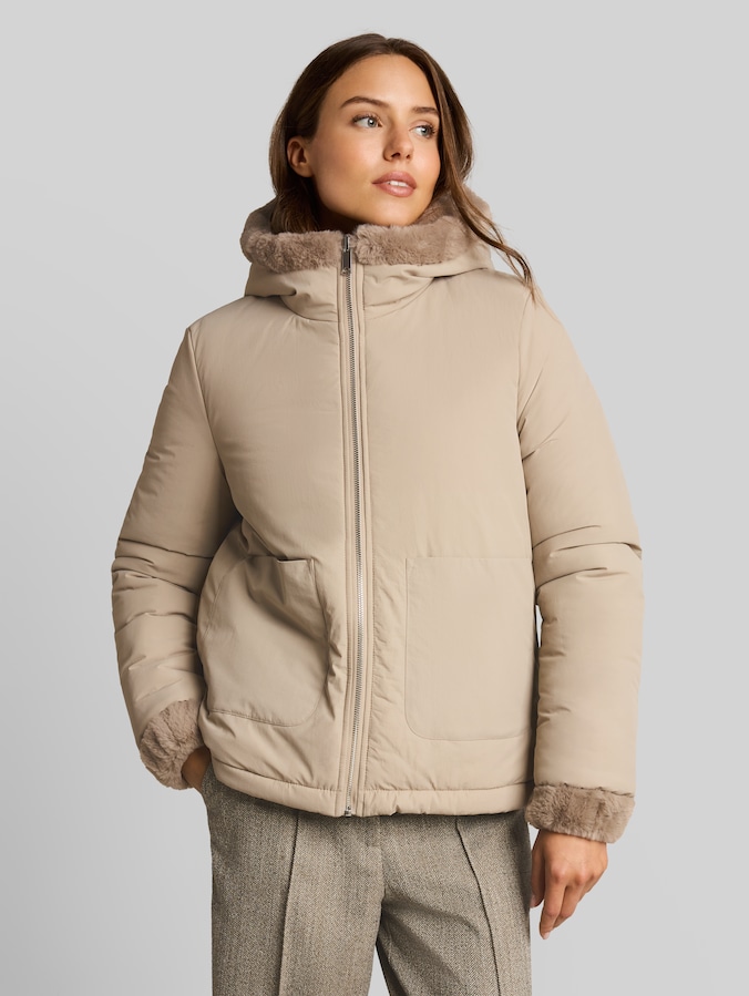 2-in-1 kunstbontjas met omkeerfunctie door Women, soft taupe grey
