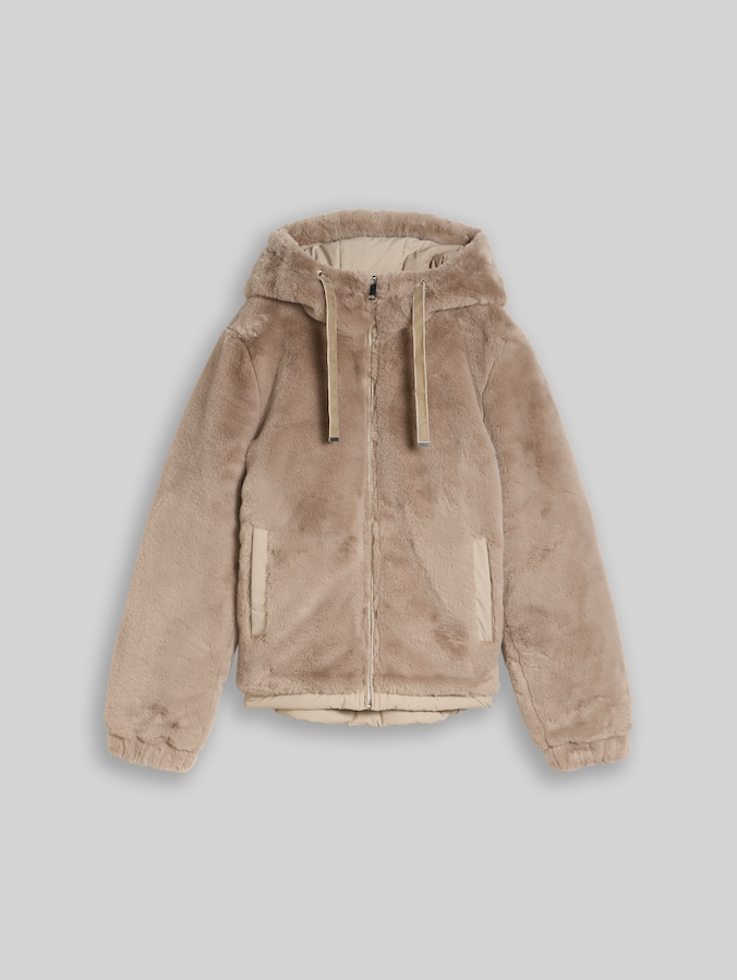 2-in-1 kunstbontjas met omkeerfunctie door Women, soft taupe grey