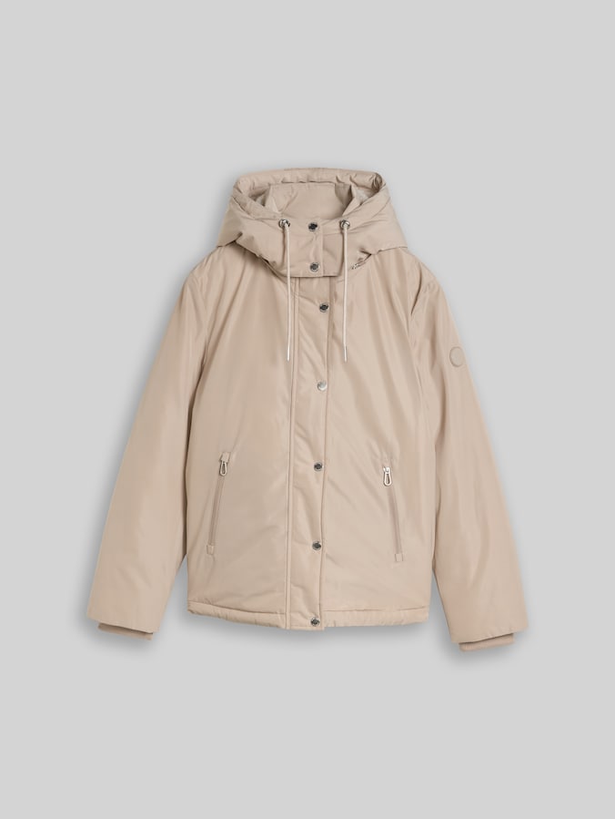 Korte parka met afneembare capuchon door Women, soft taupe grey