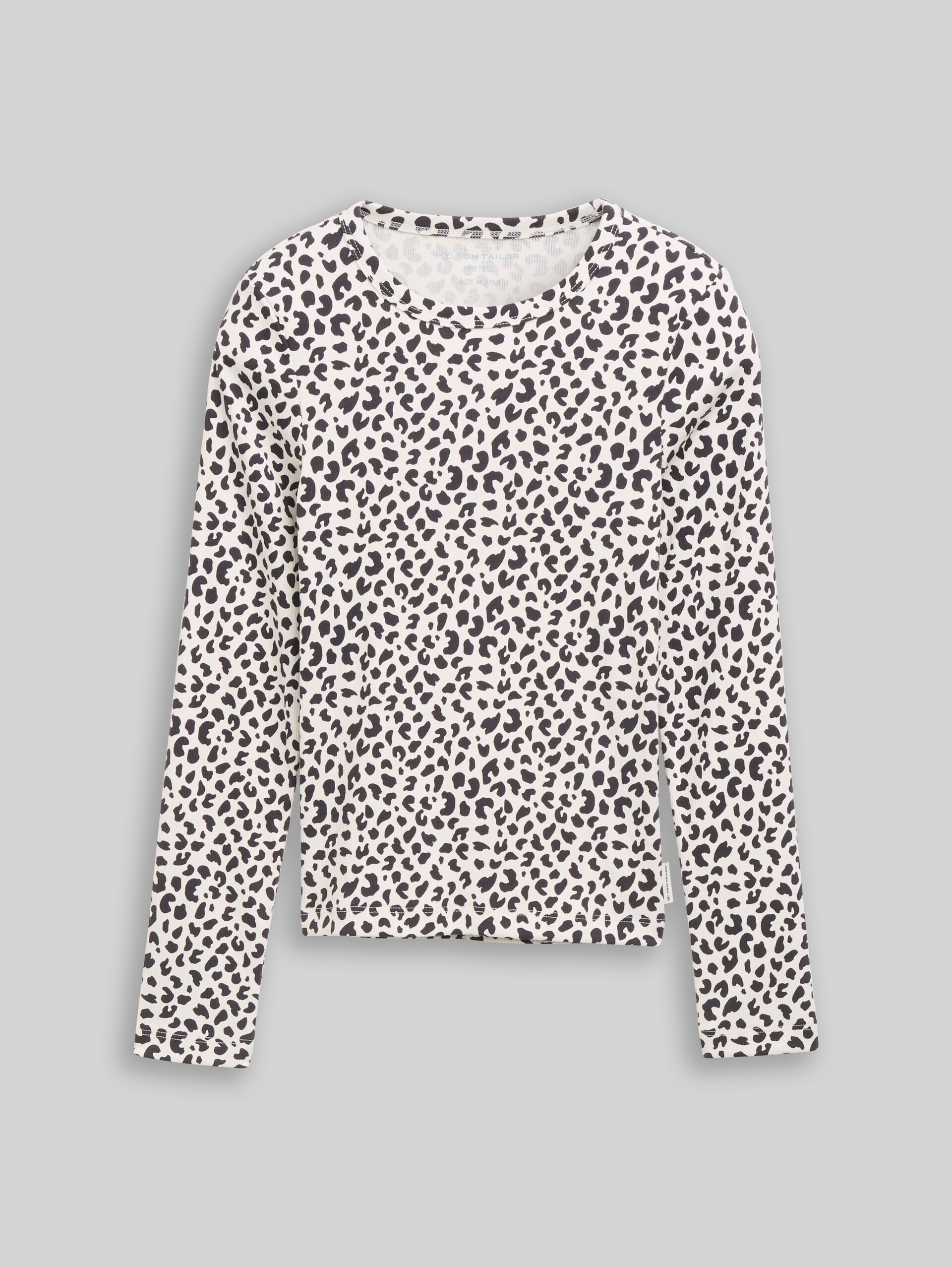 Langarmshirt mit Rippstruktur - white dark navy leo - Vorder-Produkt-Ansicht
