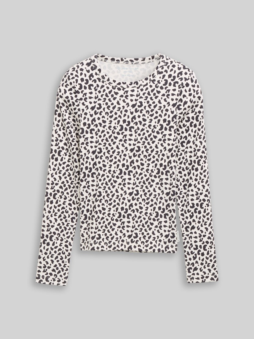 Langarmshirt mit Rippstruktur von Teen Girls, white dark navy leo