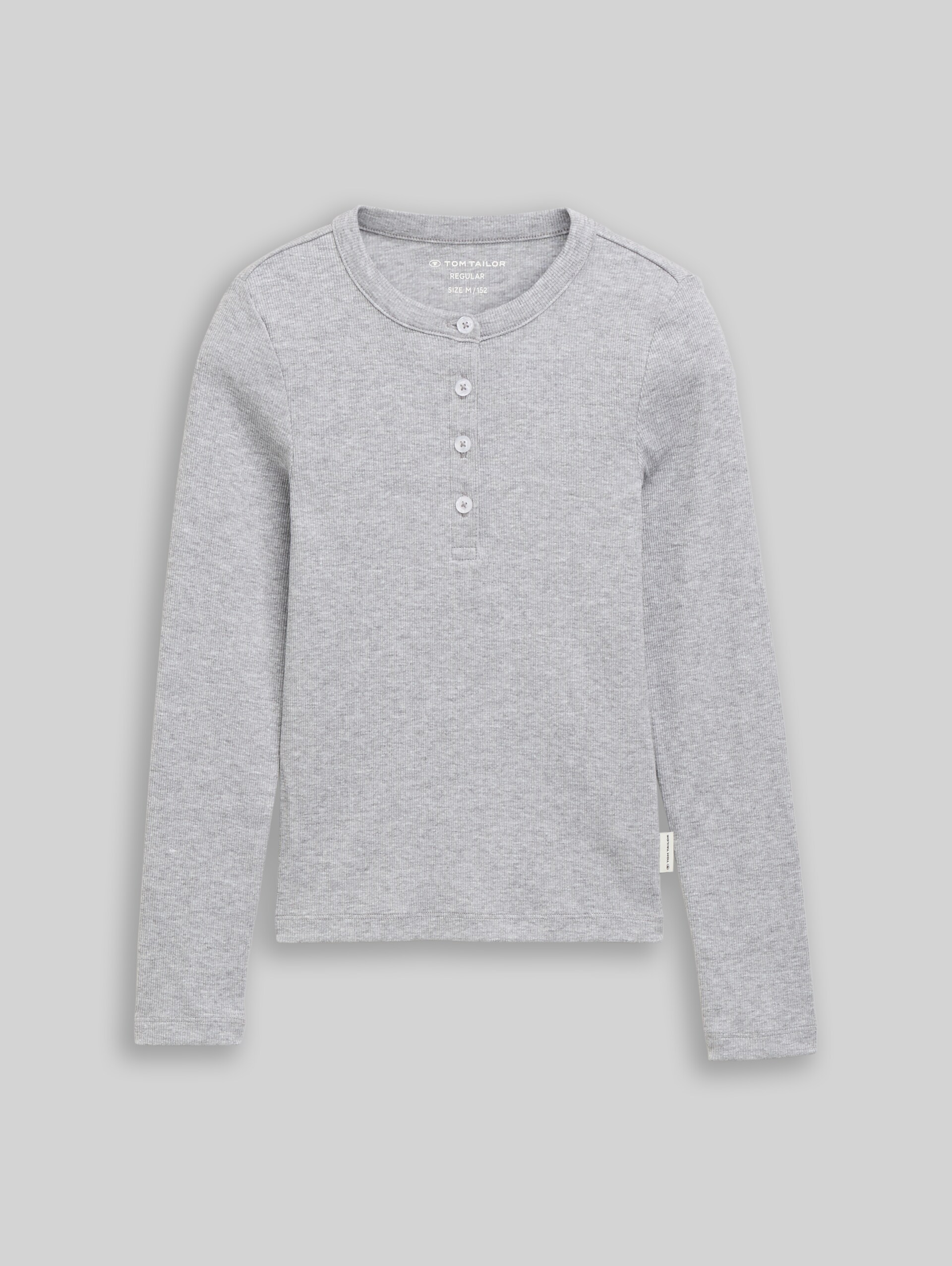 Henley Langarmshirt mit Rippstruktur - Light Stone Grey Melange - Vorder-Produkt-Ansicht