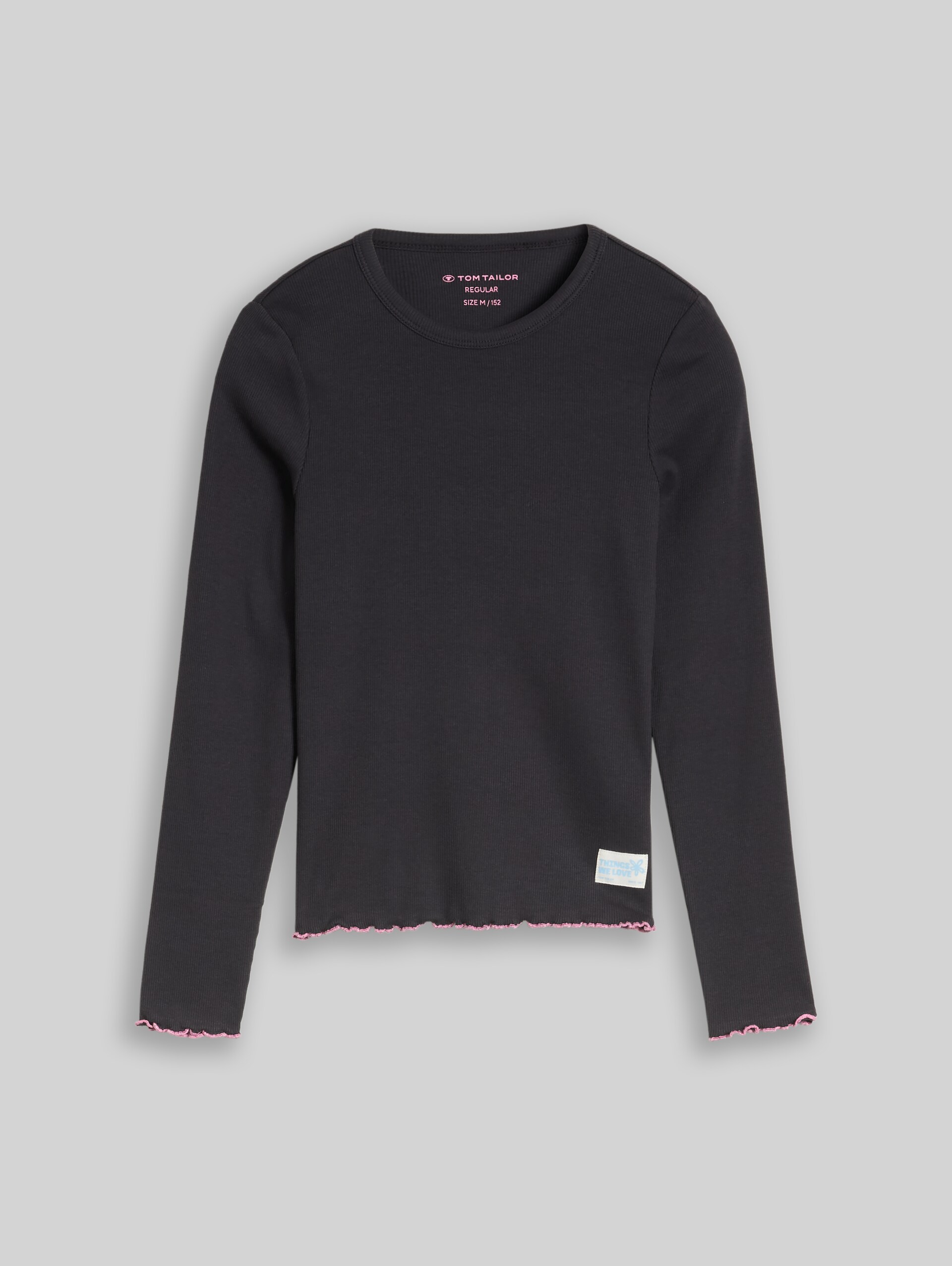 Langarmshirt mit Rippstruktur - coal grey - Vorder-Produkt-Ansicht