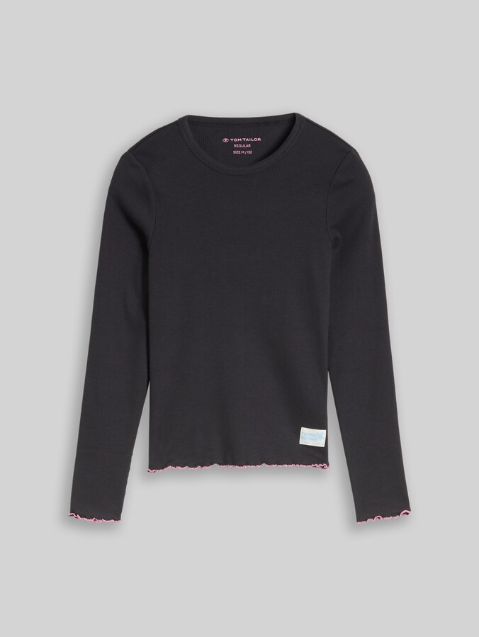 Langarmshirt mit Rippstruktur von Teen Girls, coal grey