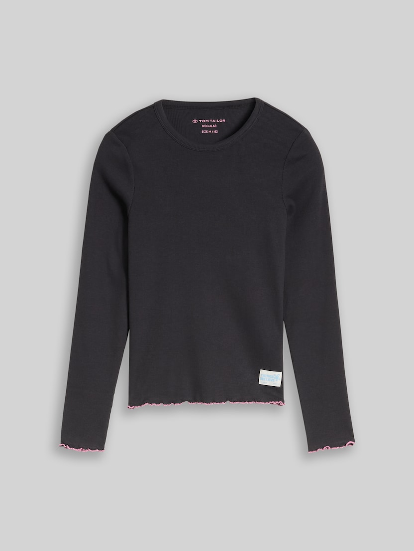 Langarmshirt mit Rippstruktur von Teen Girls, coal grey