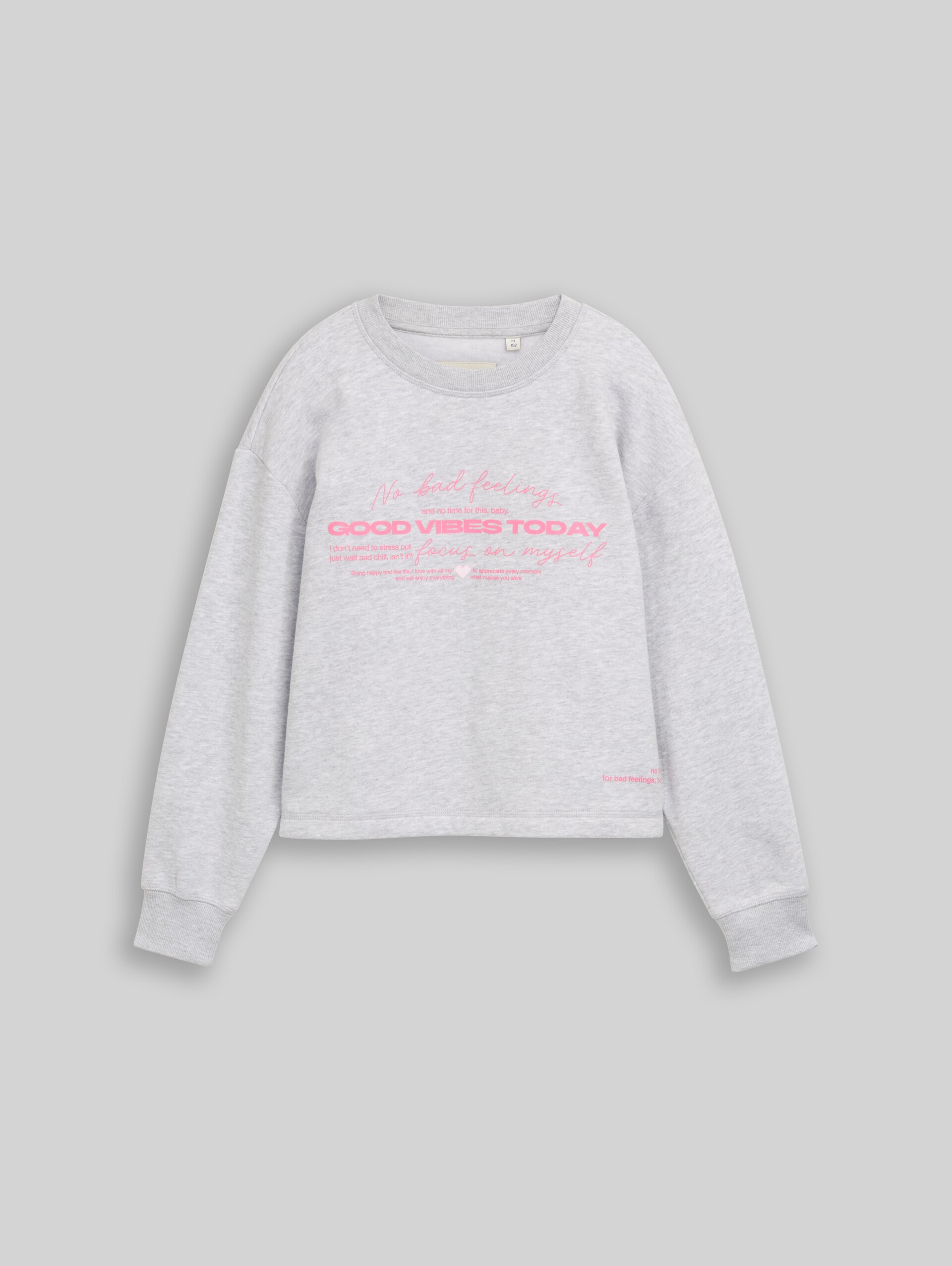 Sweatshirt mit Schriftzug - Light Stone Grey Melange - Vorder-Produkt-Ansicht
