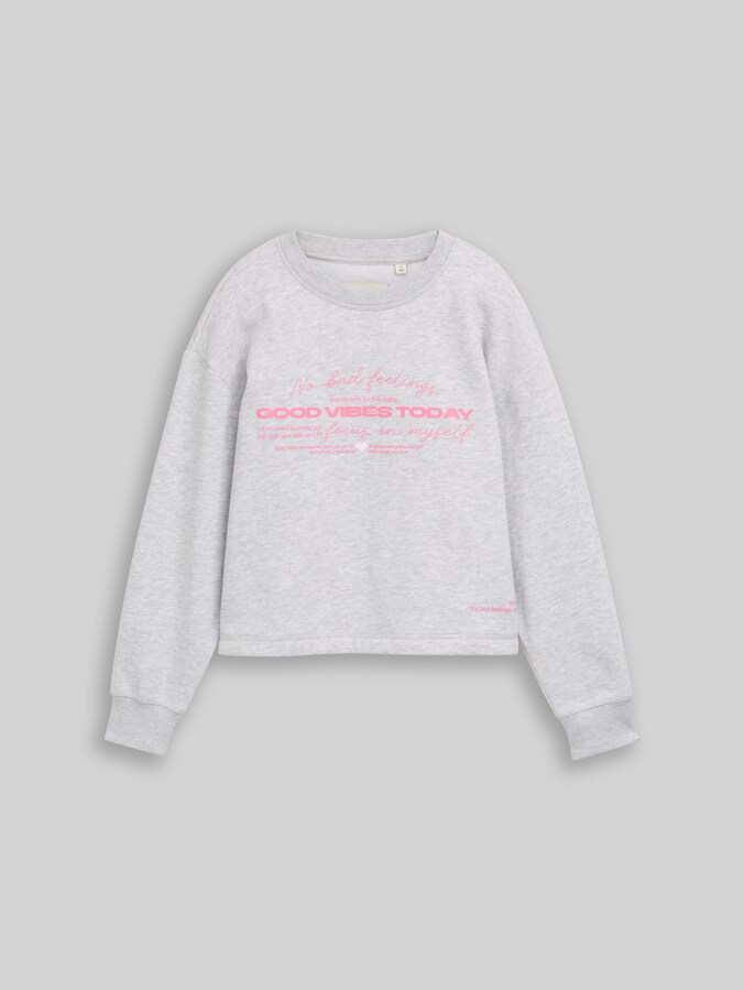 Sweatshirt with lettering by Teen Girls, Light Stone Grey Melange