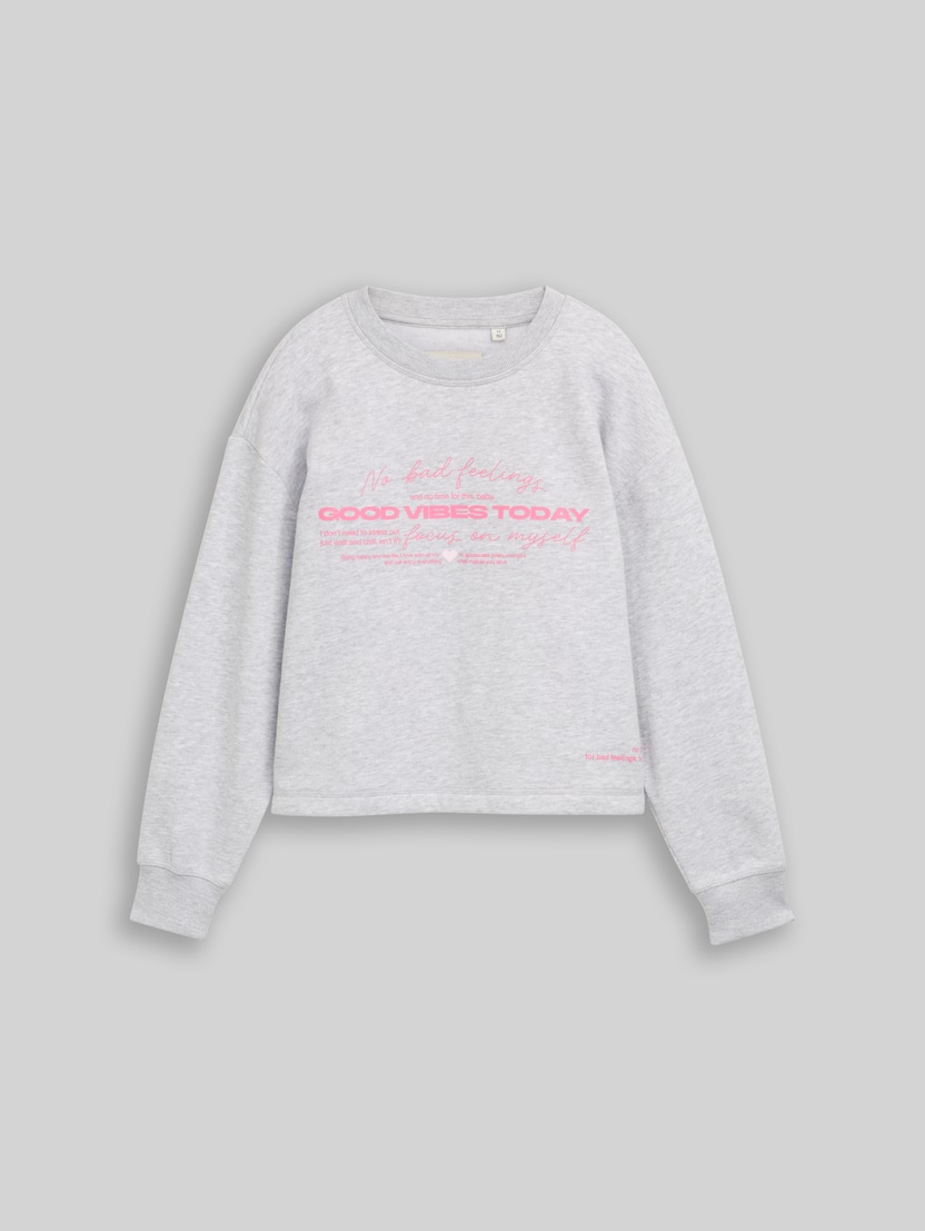 Sweat-shirt avec inscription par Teen Girls, Light Stone Grey Melange