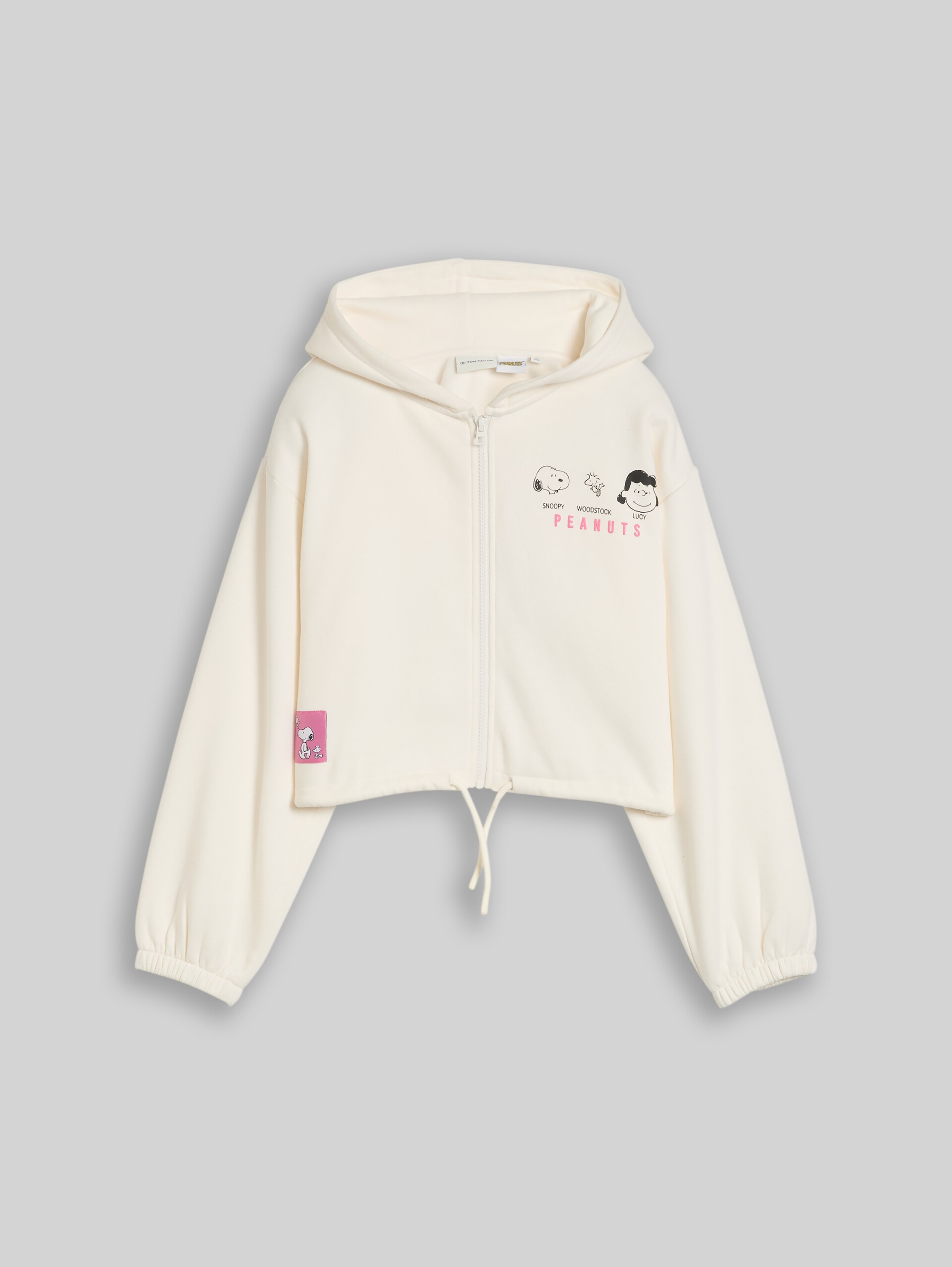Oversize Hoodie Sweatjacke mit Peanuts-Print - Gardenia White - Vorder-Produkt-Ansicht