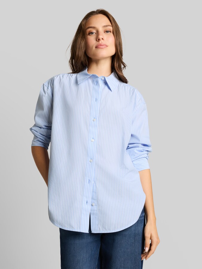 Losvallende popeline blouse door Women, mid blue white stripe