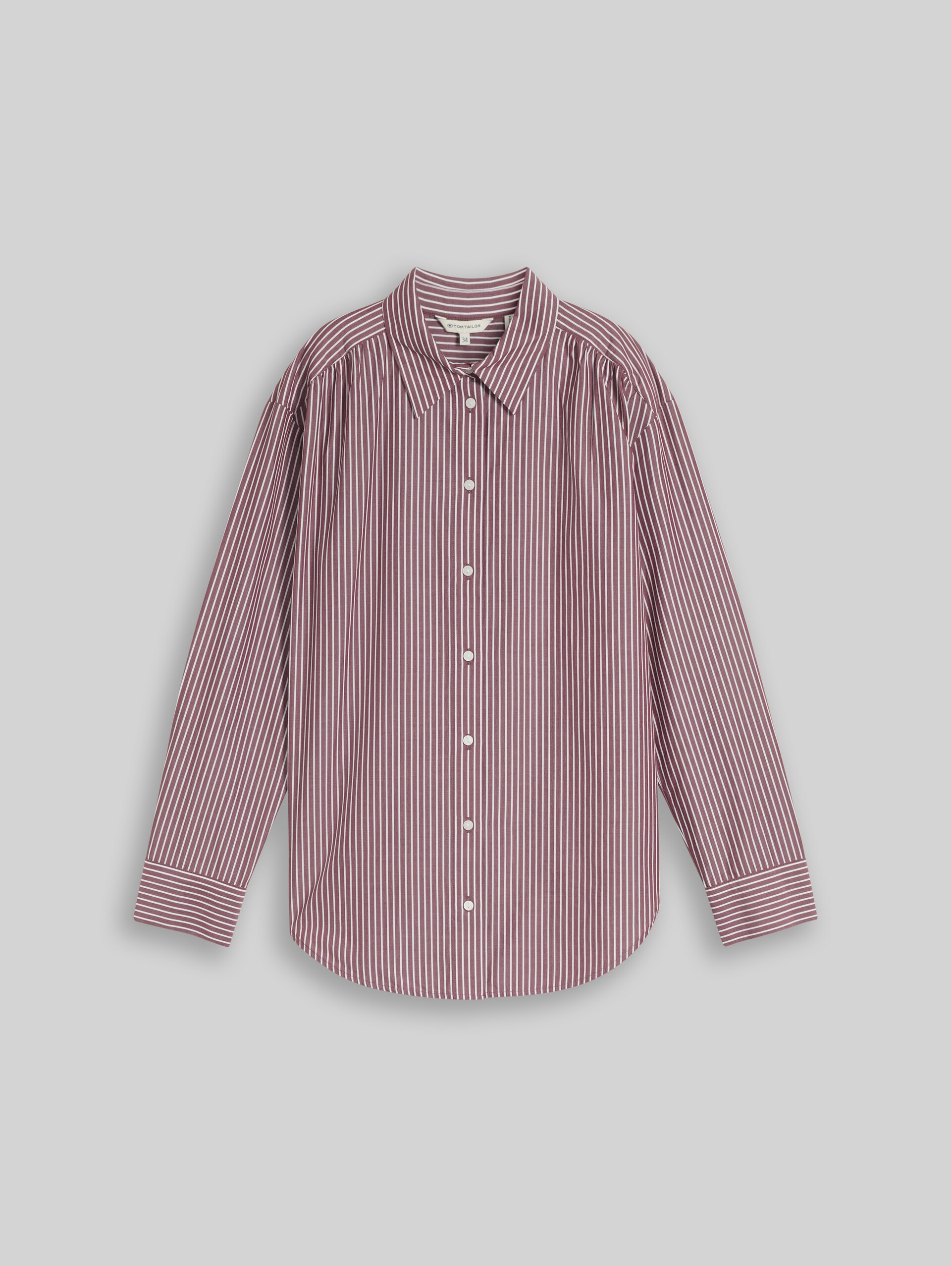 Loose Fit Popeline Hemdbluse - preppy plum white stripe - Vorder-Produkt-Ansicht