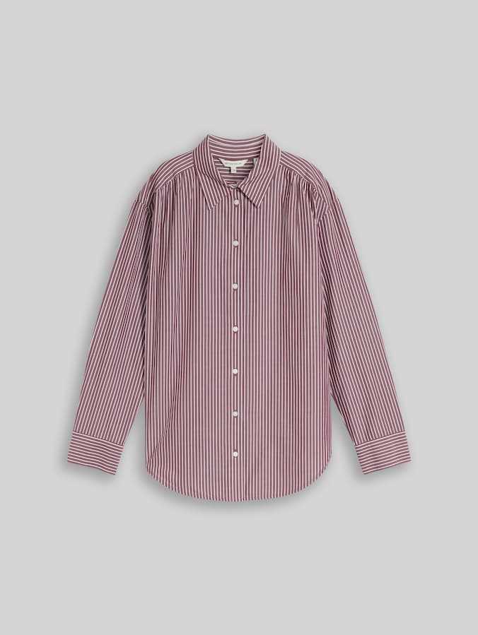 Loose Fit Popeline Hemdbluse von Women, preppy plum white stripe