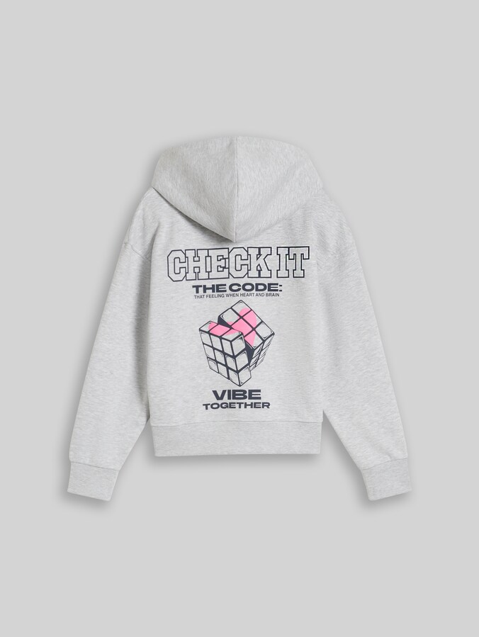 Oversize Hoodie Sweatshirt mit Rückenprint von Teen Girls, Light Stone Grey Melange