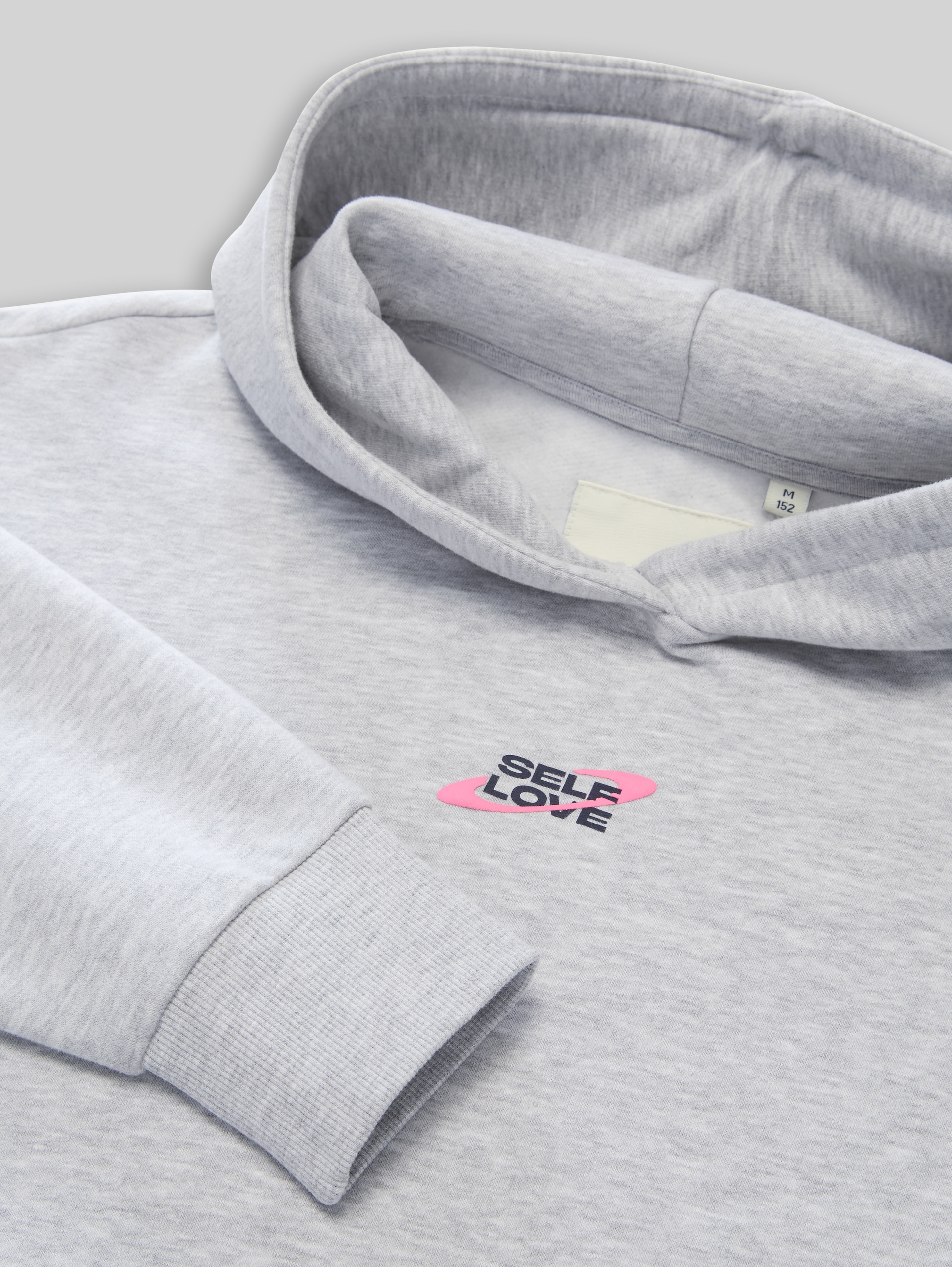 Oversize Hoodie Sweatshirt mit Rückenprint - Light Stone Grey Melange - Detail-Model-Ansicht