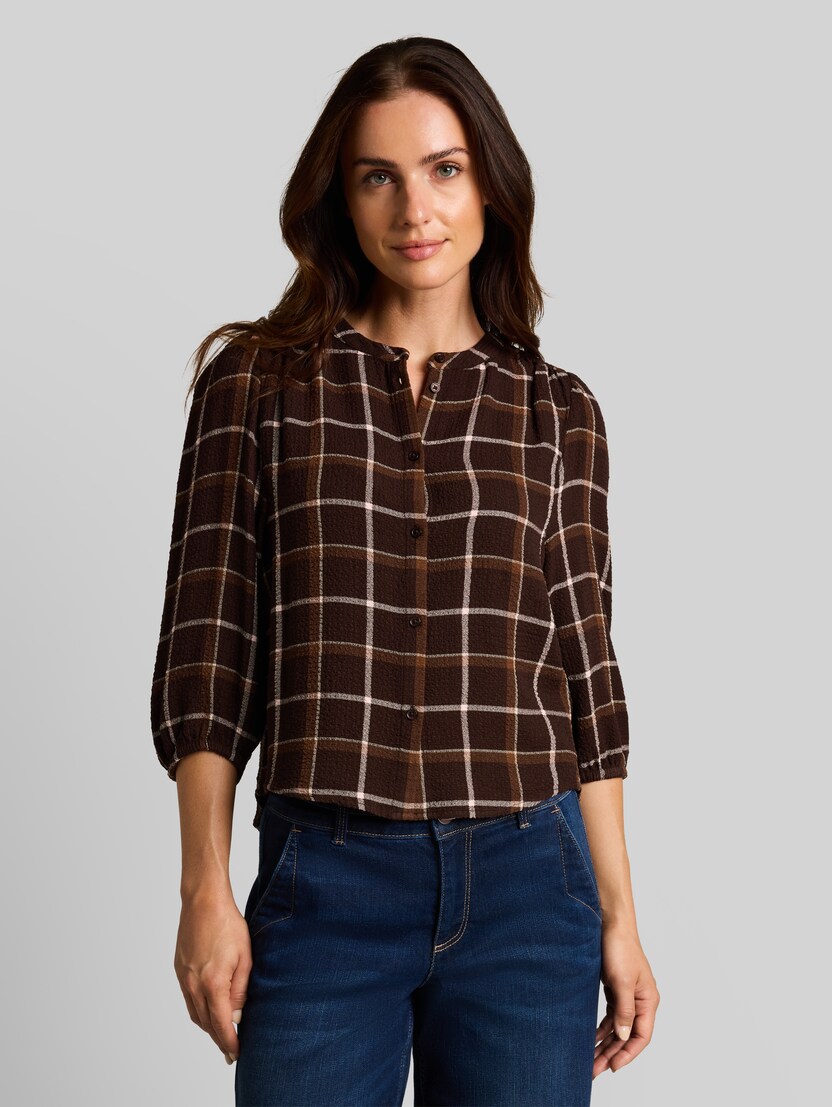 Seersucker Bluse mit Karomuster von Women, java dark brown check