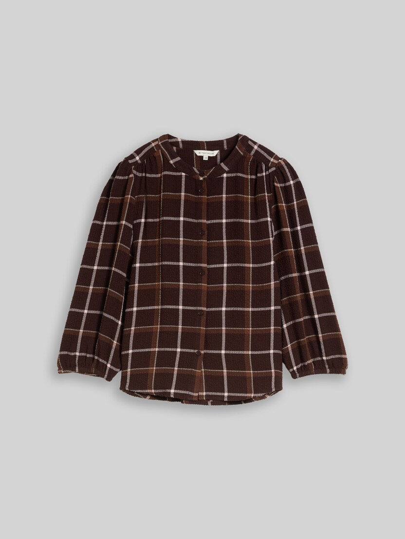Seersucker blouse with a checked pattern by Women, java dark brown check