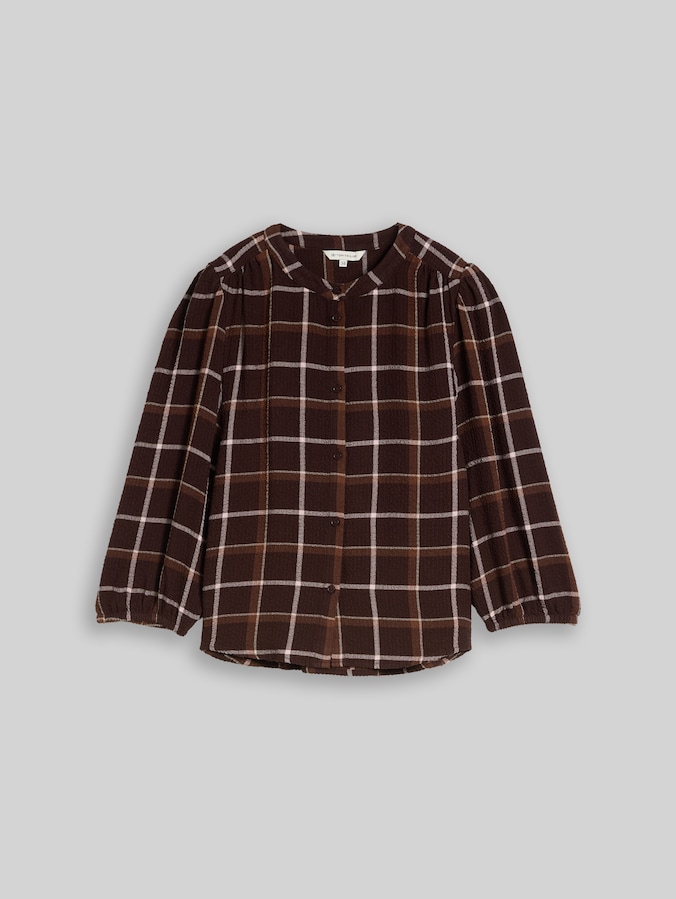 Seersucker blouse with a checked pattern by Women, java dark brown check