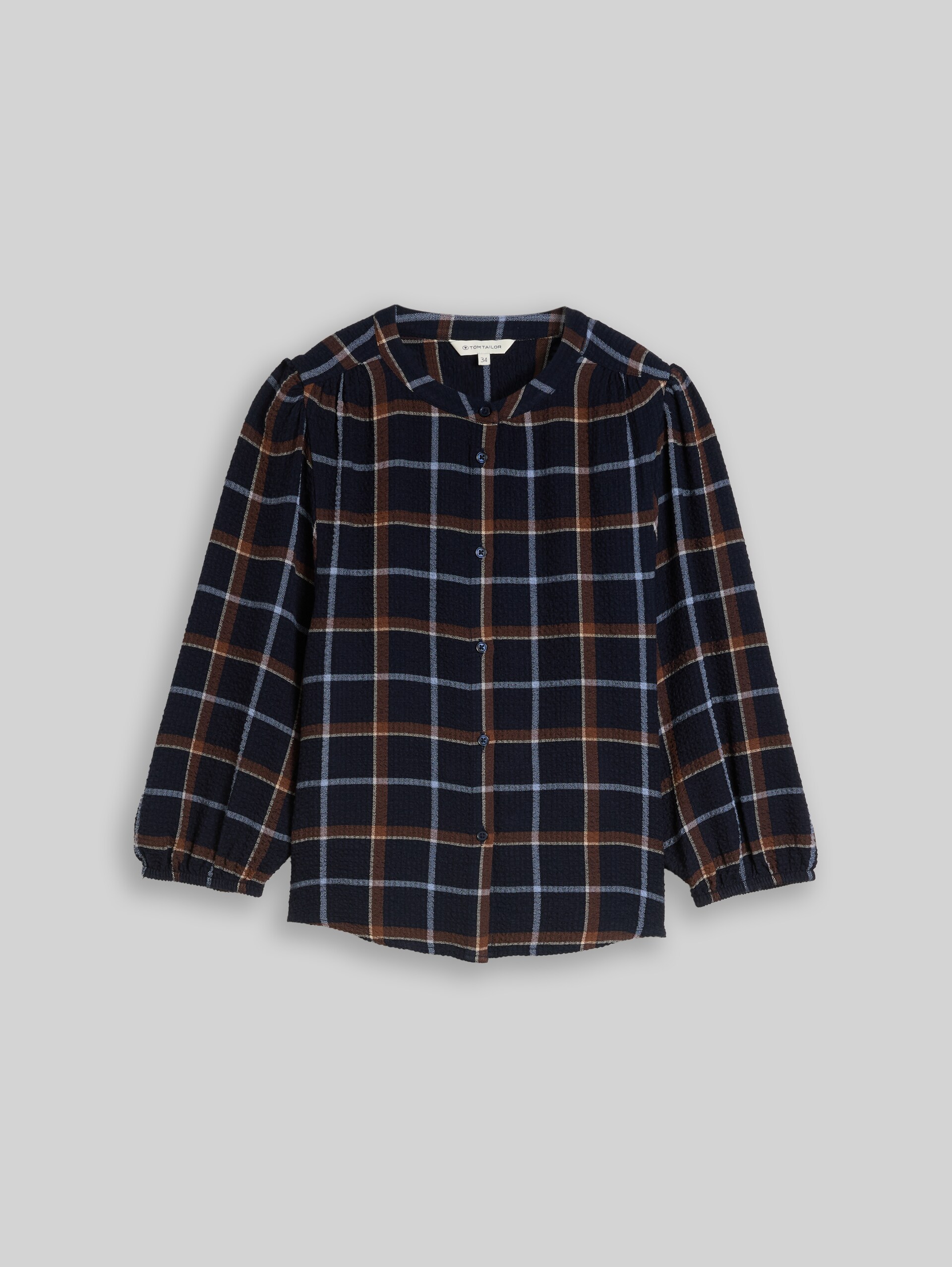 Chemisier en seersucker à carreaux - navy camel beige check - Vue de face du produit