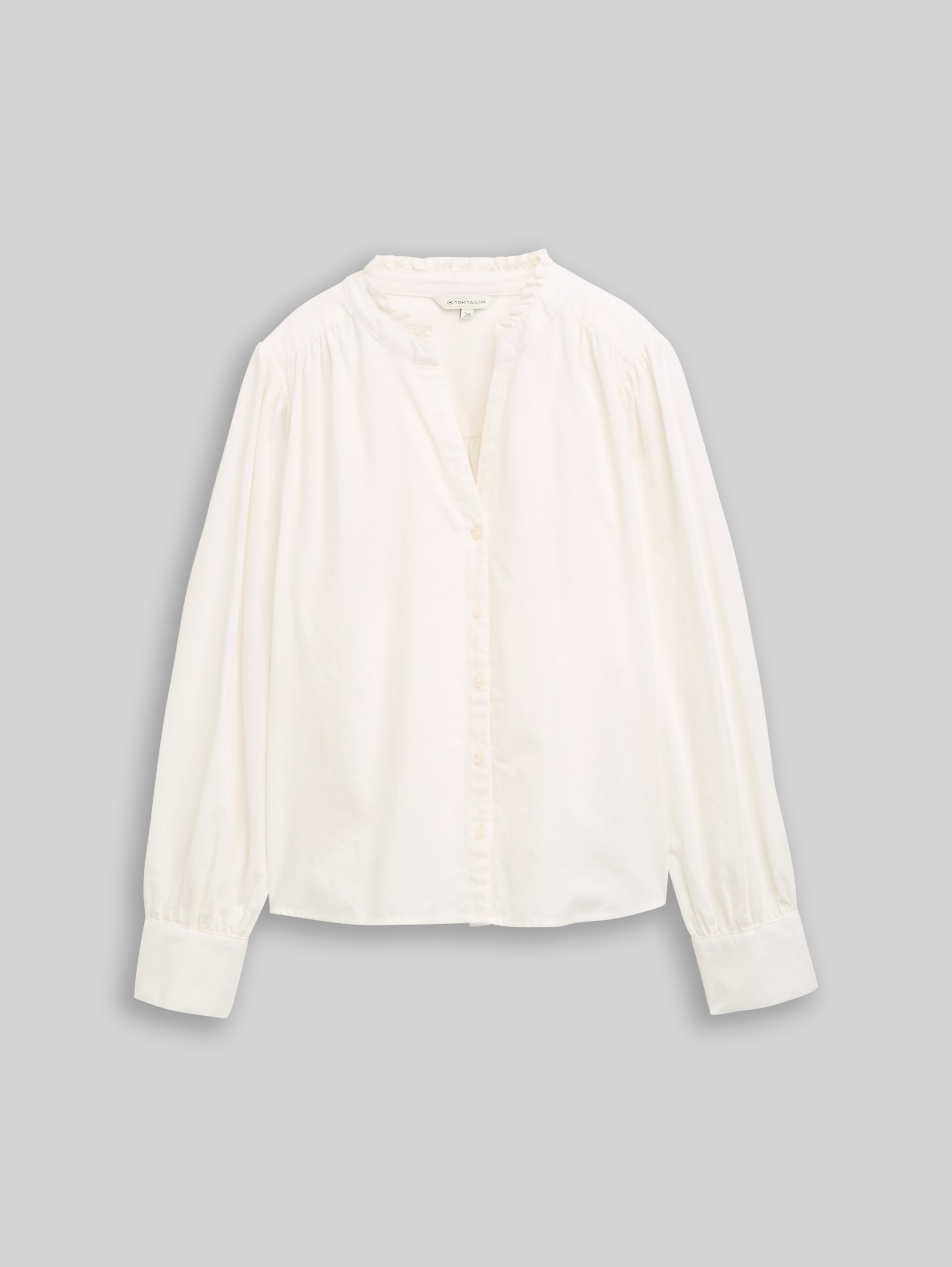 Cordbluse mit Rüschenkragen - Whisper White - Vorder-Produkt-Ansicht