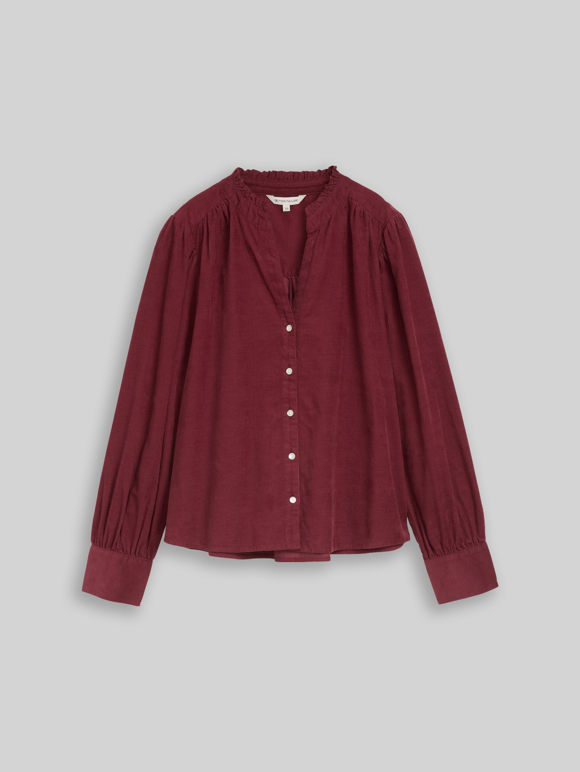 Cordbluse mit Rüschenkragen - Preppy Plum - Vorder-Produkt-Ansicht