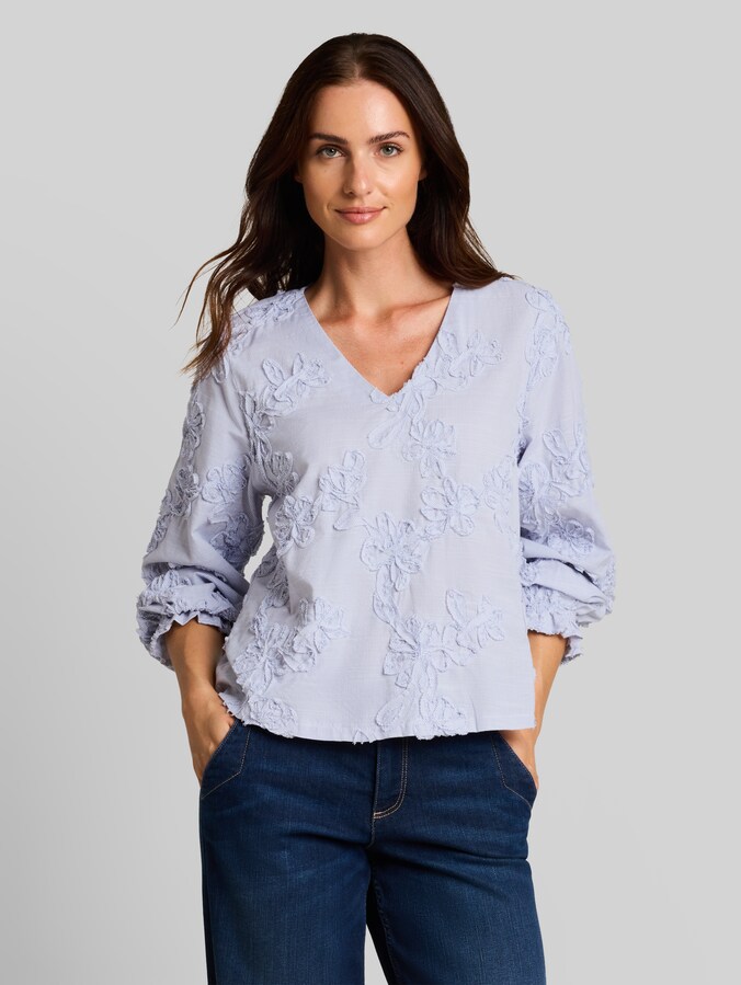 Chemisier avec broderie florale par Women, blue white flower tape