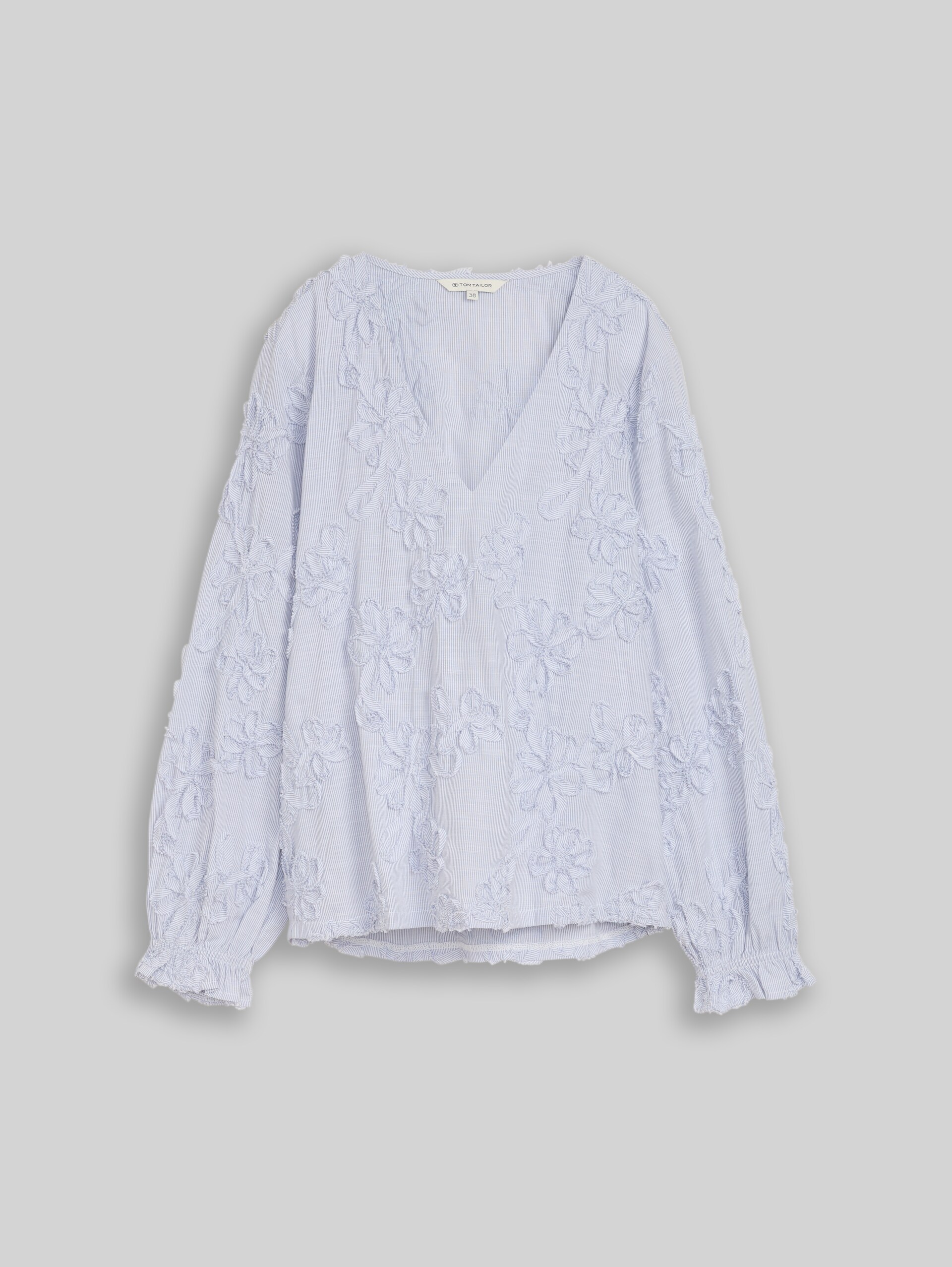 Bluse mit Blumen-Stickerei - blue white flower tape - Vorder-Produkt-Ansicht