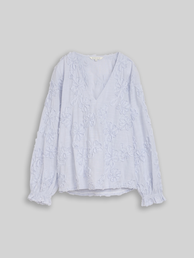 Blouse with floral embroidery by Women, blue white flower tape