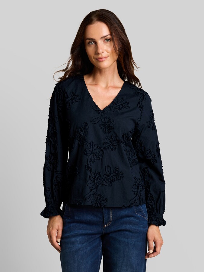 Chemisier avec broderie florale par Women, navy flower tape