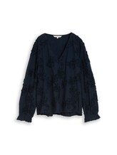 Ausgewählt, Bluse mit Blumen-Stickerei von Tom Tailor, blau