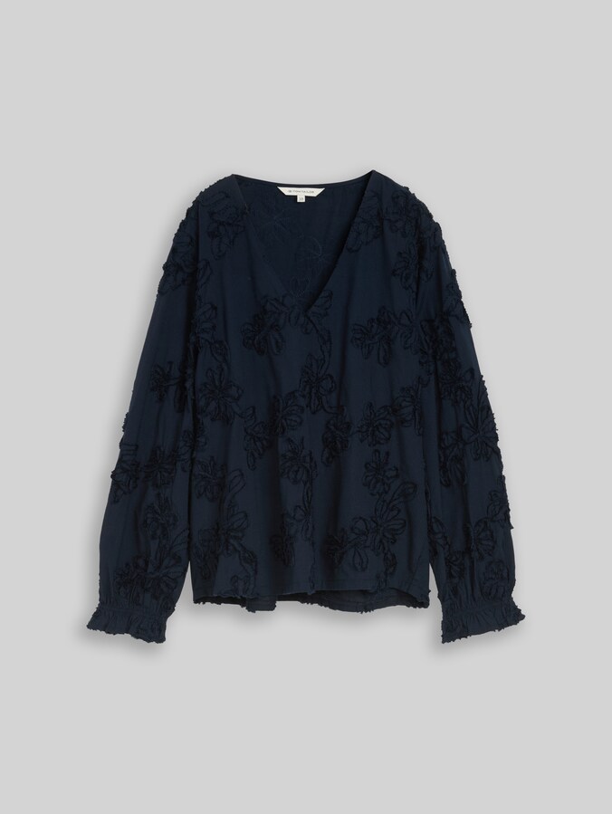 Blouse met bloemenborduursel door Women, navy flower tape