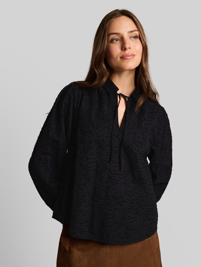 Jacquard blouse with a pattern by Women, black paisley structure