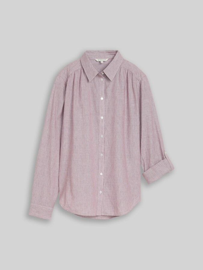 Shirt-style blouse with turn-up feature by Women, preppy plum dobby